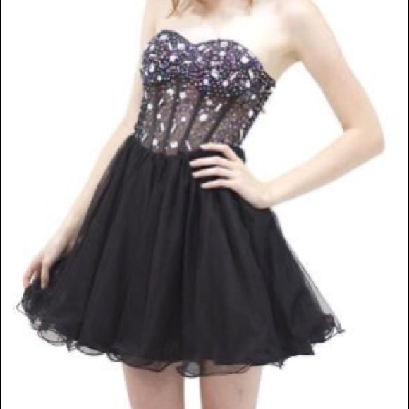 Blondie Nites mesh beaded bodice mini prom… - Picture 2 of 8